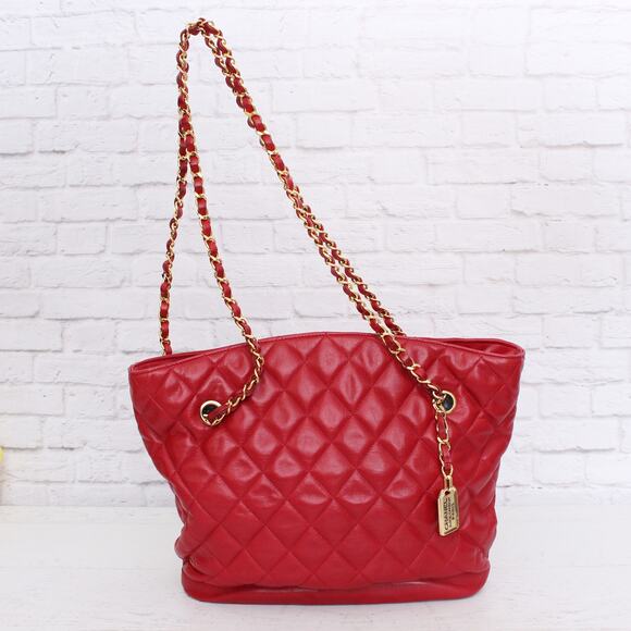 Chanel Chain Tote Red Lambskin Leather Shoulder Bag Handbag Purse A4604 - Picture 1 of 10